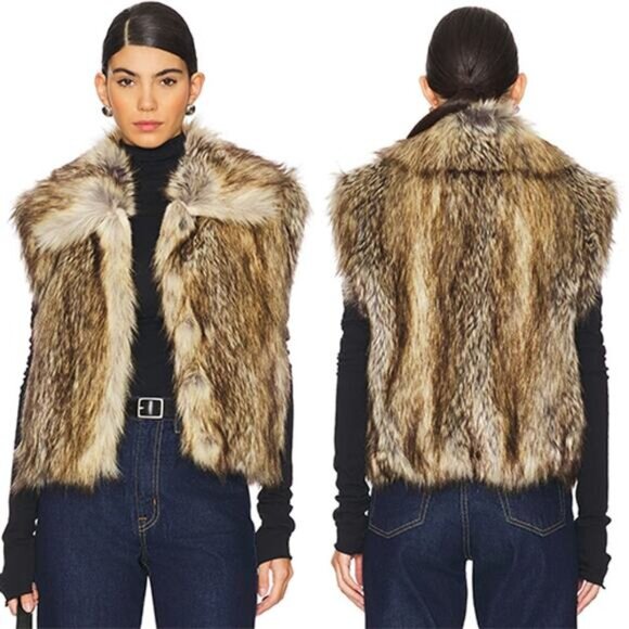 NWT A.L.C. Naya Faux Fur Vest  Point Collar And Sleeveless Brown Coyo Sz: Medium - Picture 1 of 7